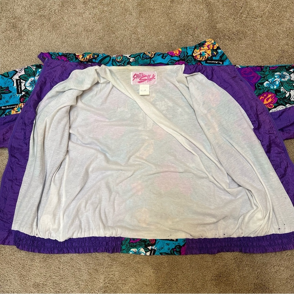 Rare Vintage 80s Shell Shock Rosa Damascana Purple Floral Windbreaker Large/XL - Picture 8 of 8